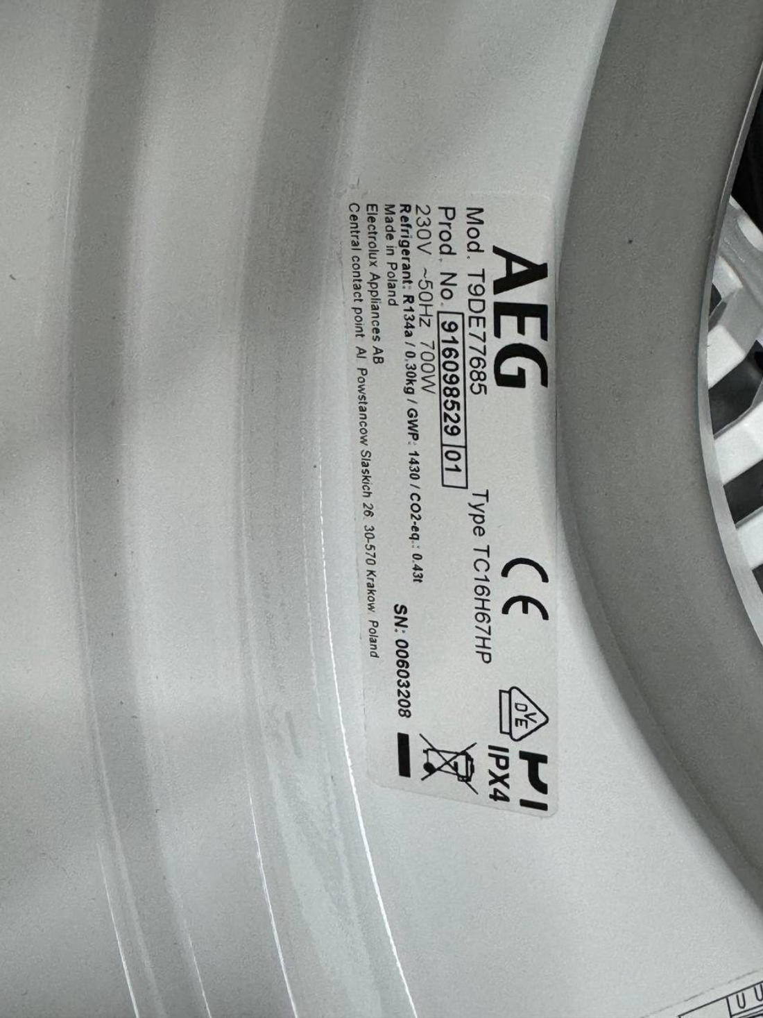 Сушильна машина AEG T9DE77685 (Type TC16H67HP) Б/У